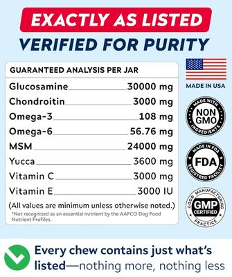Show full view: StrellaLab Glucosamine Chondroitin & Hip & Joint with Omegas 3 & Fish Oil Advanced Mobility Chew Supplement for Dogs, 120 count slide 7 of 9