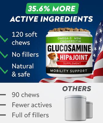 Show full view: StrellaLab Glucosamine Chondroitin & Hip & Joint with Omegas 3 & Fish Oil Advanced Mobility Chew Supplement for Dogs, 120 count slide 5 of 9