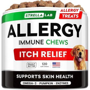 StrellaLab Allergy Relief & Anti Itch Relief with Omega 3 Skin & Coat Fish Oil Chew Supplement for Dogs, 120 count