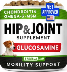 StrellaLab Glucosamine Chondroitin & Hip & Joint with Omegas 3 & Fish Oil Advanced Mobility Chew Supplement for Dogs, 120 count