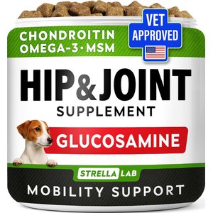 StrellaLab Glucosamine Chondroitin & Hip & Joint with Omegas 3 & Fish Oil Advanced Mobility Chew Supplement for Dogs, 120 count