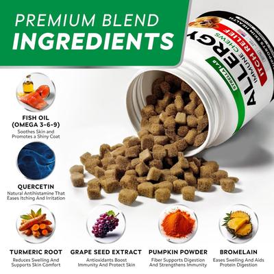 Show full view: StrellaLab Allergy Relief & Anti Itch Relief with Omega 3 Skin & Coat Fish Oil Chew Supplement for Dogs, 120 count slide 4 of 10
