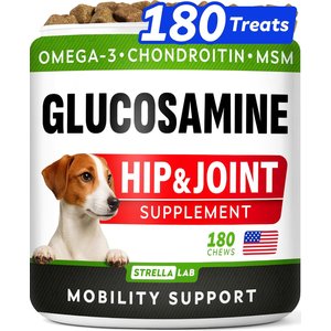 StrellaLab Glucosamine Chondroitin & Hip & Joint with Omegas 3 & Fish Oil Advanced Mobility Chew Supplement for Dogs, 180 count
