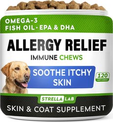 StrellaLab Allergy Relief & Anti Itch Relief with Omega 3 Skin & Coat Fish Oil Chew Supplement for Dogs, 120 count