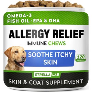 StrellaLab Allergy Relief & Anti Itch Relief with Omega 3 Skin & Coat Fish Oil Chew Supplement for Dogs, 120 count