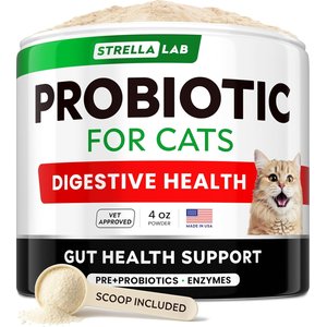 StrellaLab Cat Probiotic Powder & Probiotics with Diarrhea Fiber & Digestive Support Supplement for Cats, 4-oz bottle