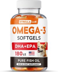 StrellaLab Omega 3 Fish Oil Pills & Skin & Coat Supports Joints Brain Heart & Overall Health Supplement for Dogs, 180 count