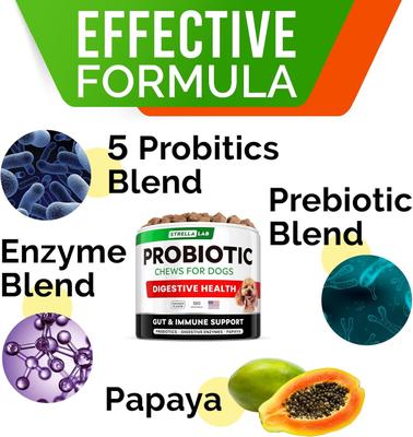 Show full view: StrellaLab Probiotics & Digestive Enzymes Fiber & Digestion & Gut Health Chew Supplement for Dogs, 180 count slide 5 of 10