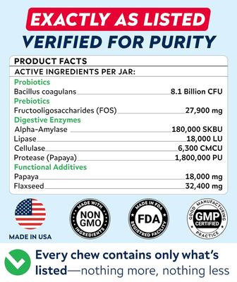 Show full view: StrellaLab Probiotics & Digestive Enzymes Fiber & Digestion & Gut Health Chew Supplement for Dogs, 180 count slide 7 of 10