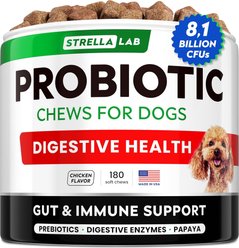 StrellaLab Probiotics & Digestive Enzymes Fiber & Digestion & Gut Health Chew Supplement for Dogs, 180 count