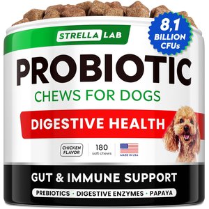StrellaLab Probiotics Chicken Flavored Digestive Health Soft Chews for Dogs with Prebiotics & Digestive Enzymes, 180 count