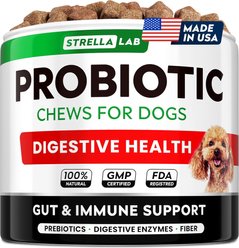 StrellaLab Probiotics & Digestive Enzymes Fiber & Digestion & Gut Health Chew Supplement for Dogs, 120 count