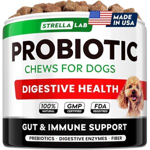 StrellaLab Probiotics & Digestive Enzymes Fiber & Digestion & Gut Health Chew Supplement for Dogs, 120 count