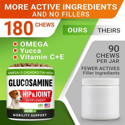 Show full view: StrellaLab Glucosamine Chondroitin & Hip & Joint with Omegas 3 & Fish Oil Advanced Mobility Chew Supplement for Dogs, 180 count slide 4 of 9