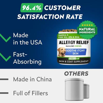 Show full view: StrellaLab Allergy Relief & Anti Itch Relief with Omega 3 Skin & Coat Fish Oil Chew Supplement for Dogs, 120 count slide 7 of 10