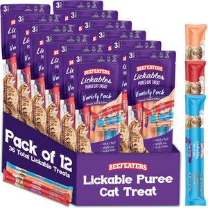 Beefeaters Lickables Puree Variety Pack Cat Treat, 1.59-oz bag, case of 12