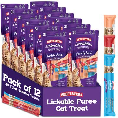 Show full view: Beefeaters Lickables Puree Variety Pack Cat Treat, 1.59-oz bag, case of 12 slide 1 of 8