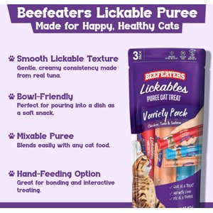 Beefeaters Lickables Salmon, Tuna & Chicken Flavor Variety Pack Lickable Cat Treat, 0.59-oz tube, 36 count
