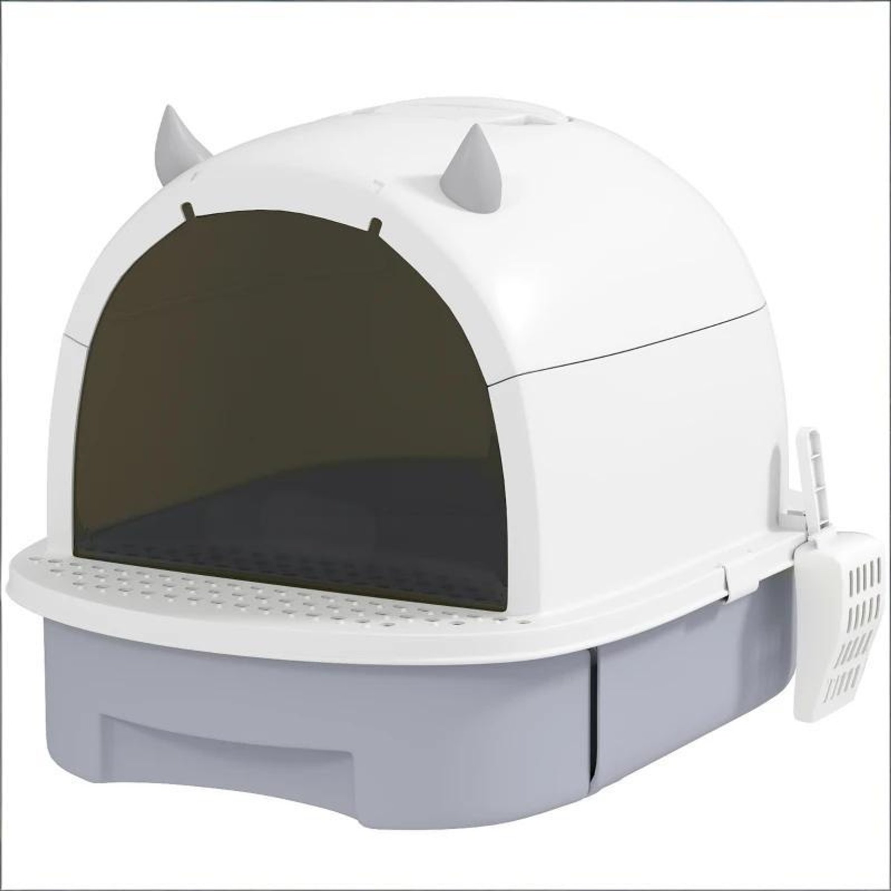 Cesicia Covered Cat Litter Box with Two Deodorizing Bags & Litter Scoop, Grey & White