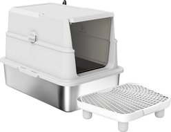 Cesicia Stainless Steel Cat Litter Box with Flip Cover, Light Grey