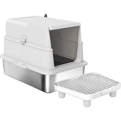 Cesicia Cesicia Stainless Steel Cat Litter Box with Flip Cover, Light Grey