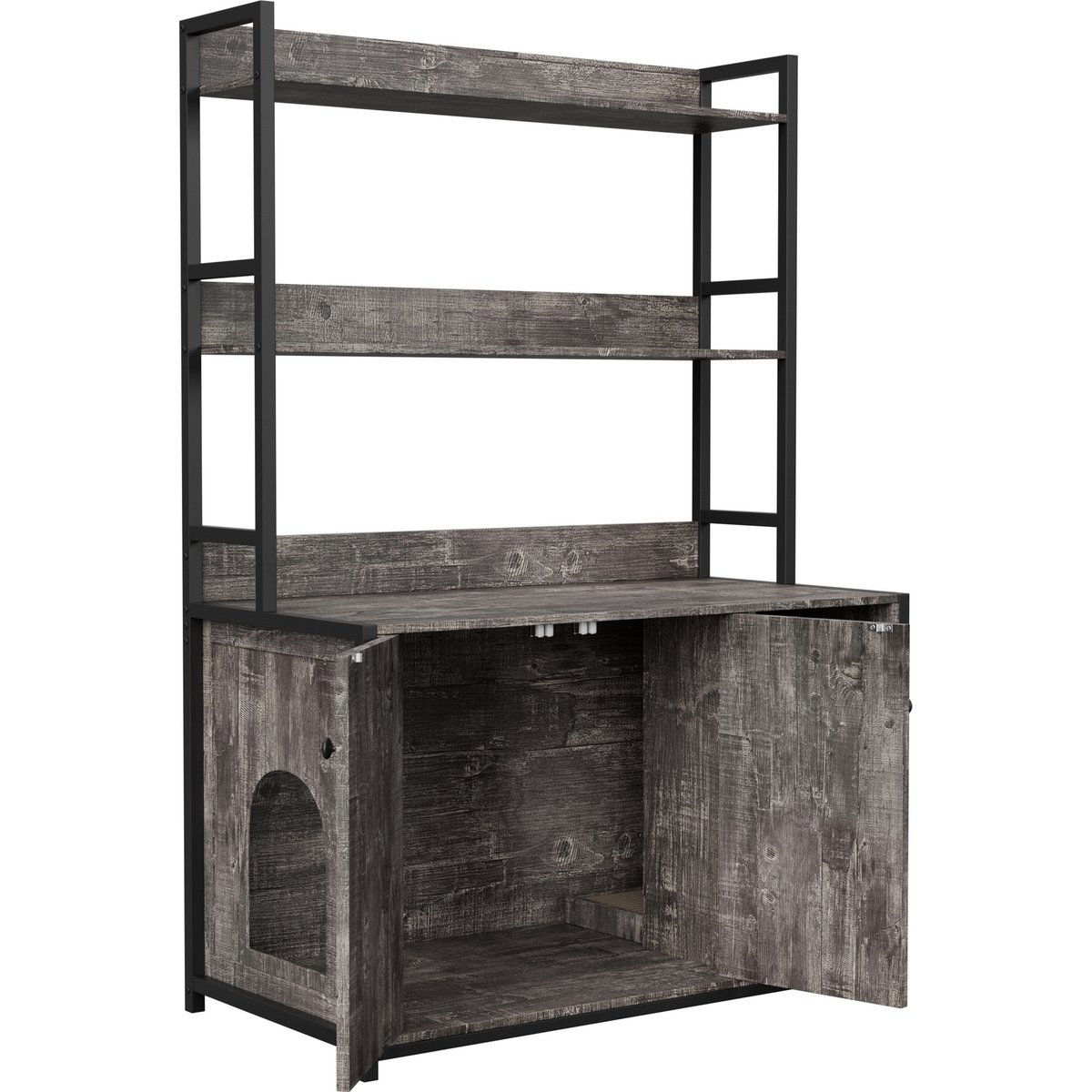 Cesicia Washroom Furniture Cat Litter Box Enclosure with Shelf Storage & Scratch Pad & 2 Doors, Grey