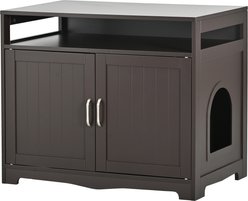 Cesicia Washroom Storage Bench House Side Table Litter Box Enclosure with Hidden Plug & 2 Doors, Walnut Brown