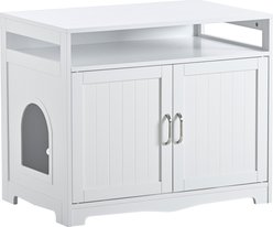 Cesicia Washroom Storage Bench House Side Table Litter Box Enclosure with Hidden Plug & 2 Doors, White