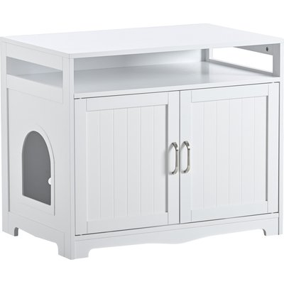 Cesicia Cesicia Washroom Storage Bench House Side Table Litter Box Enclosure with Hidden Plug & 2 Doors, White