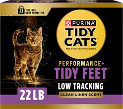 Tidy Cats Tidy Feet Low Tracking Clean Linen Scented Clumping Clay Cat Litter, 22-lb box