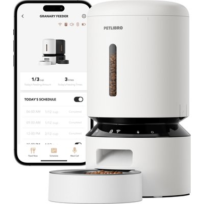 Petlibro Petlibro Granary WIFI 2.4g & 5G Automatic Cat & Dog Feeder + 3 Pet Food Desiccant Bags, White, 5-L