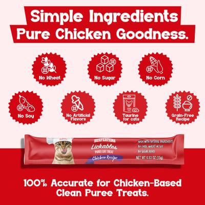 Show full view: Beefeaters Lickables Chicken Puree Recipe Cat Treat, 1.59-oz bag, case of 12 slide 6 of 8