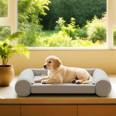 Show full view: Caghash Egg Crate Foam Orthopedic Bolstered Sofa Dog Couch Bed with Removable Cover, Grey, Small: 22 x 22 x 2-in slide 7 of 8