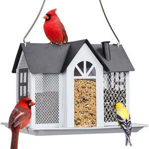 Kingsyard Wild Bird House & Triple Feeder, Black/White