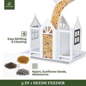 Kingsyard Wild Bird House & Triple Feeder, Black/White