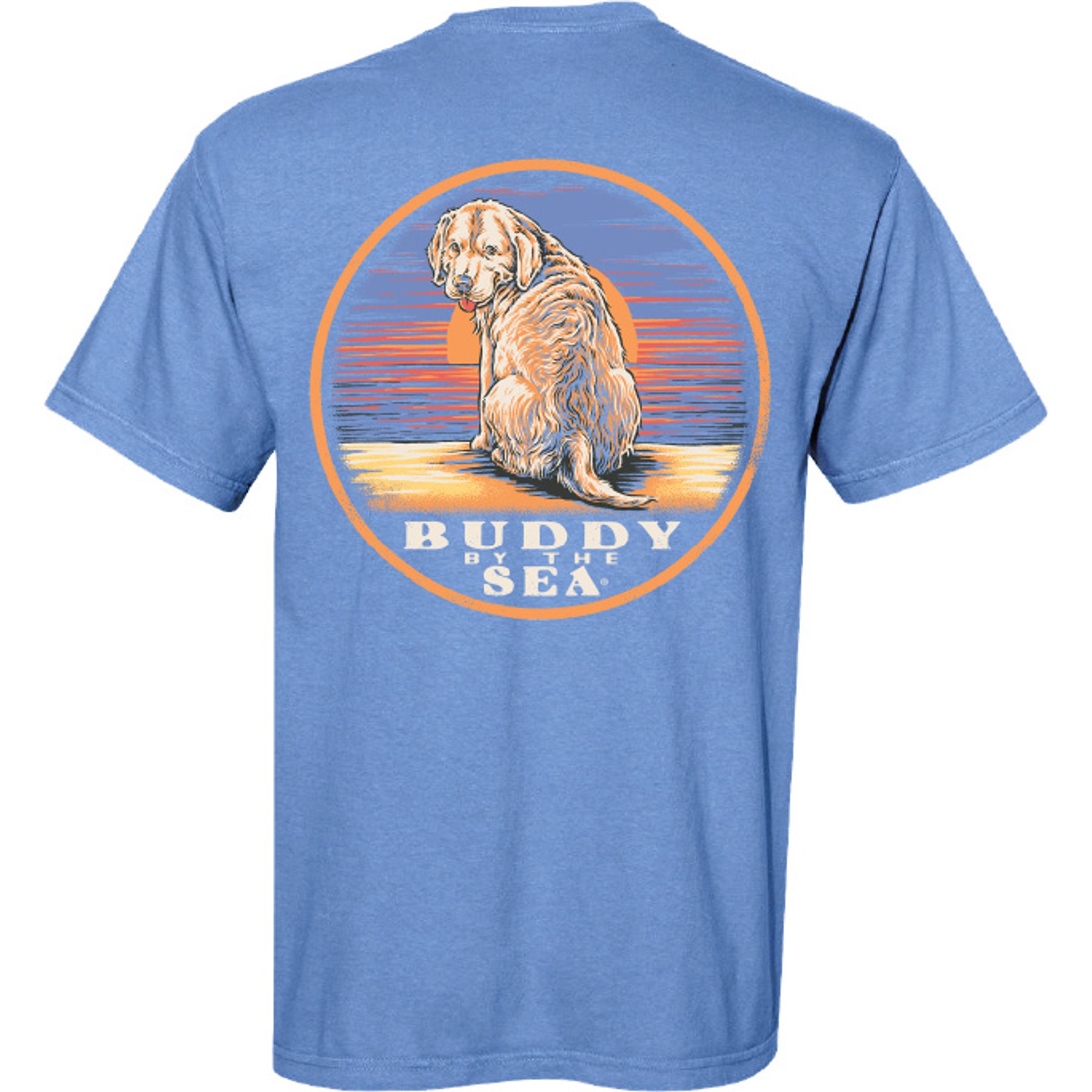 BUDDY BY THE SEA Sunsets Adult Short Sleeve Tee, Porch Blue, X-Large