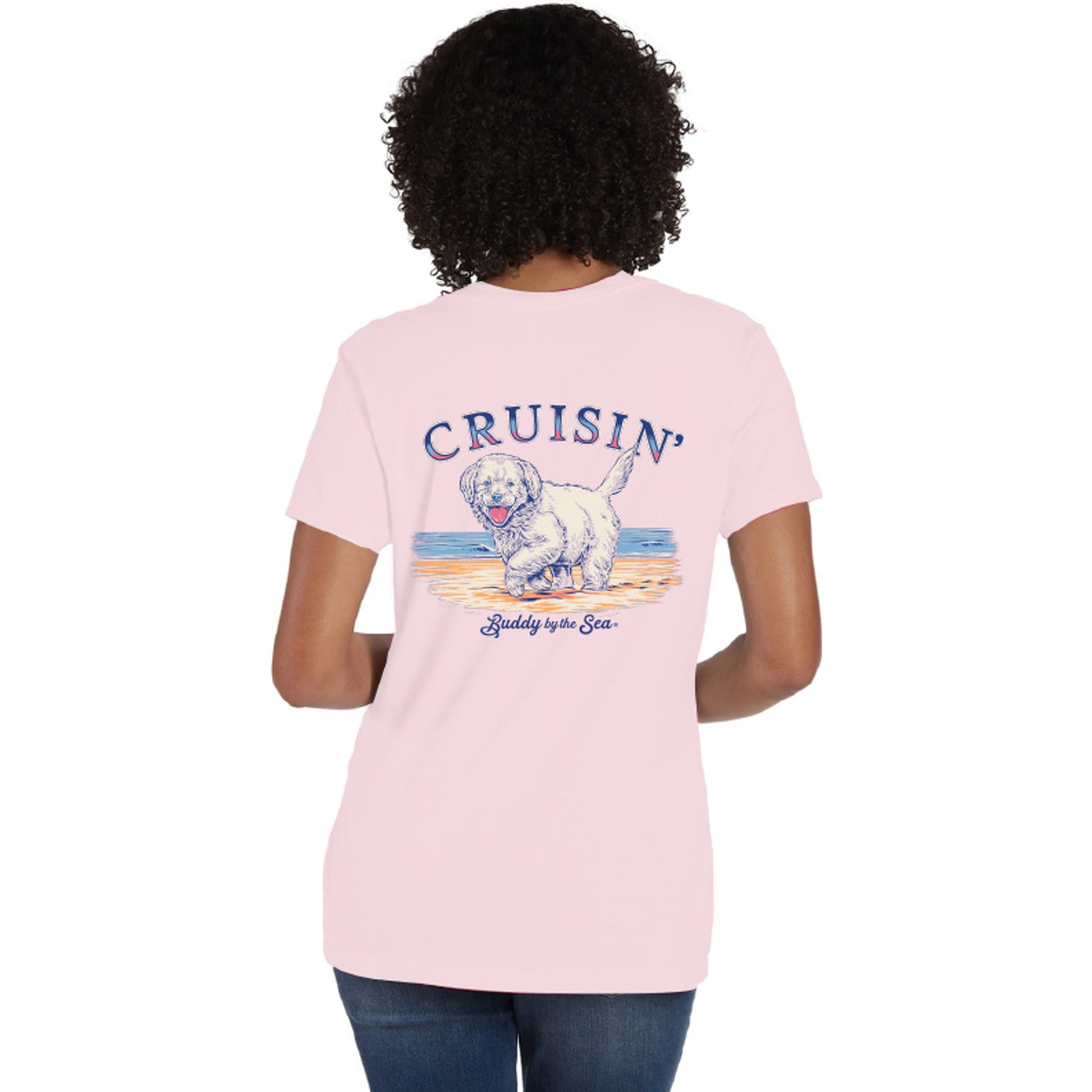 BUDDY BY THE SEA Cruisin' Ladies V-Neck Tee, Cotton Candy, Small