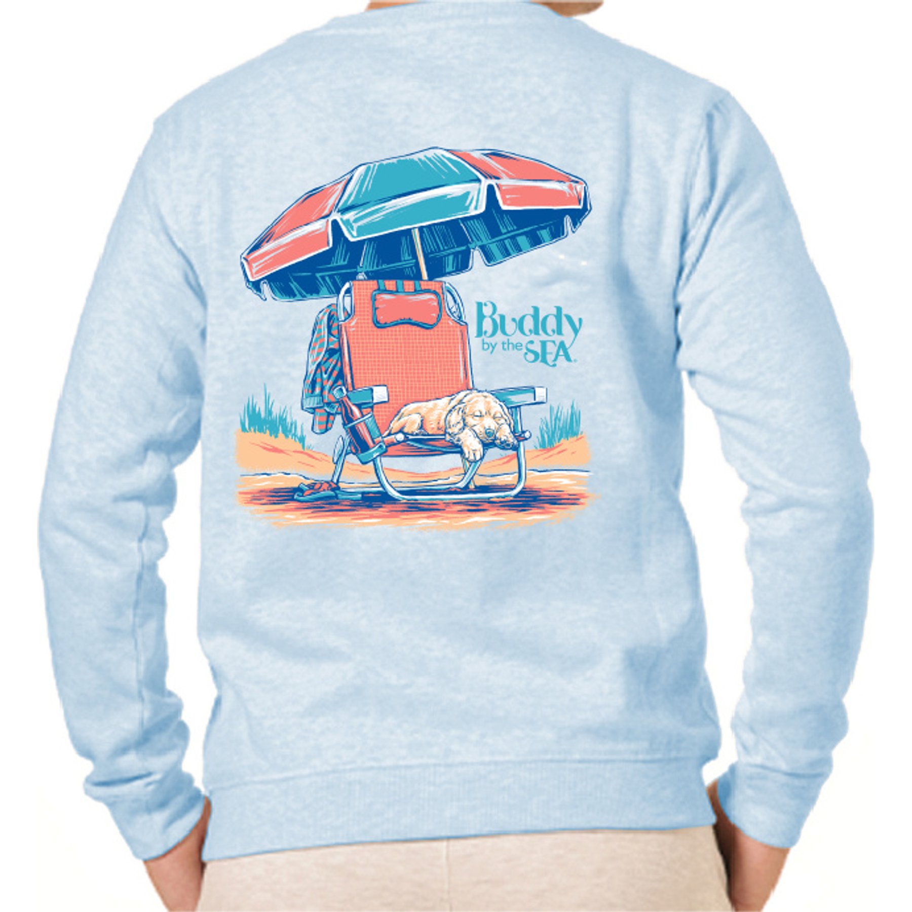 BUDDY BY THE SEA Beach Nap Fleece Crew Sweatshirt, Blue Skies, XX-Large