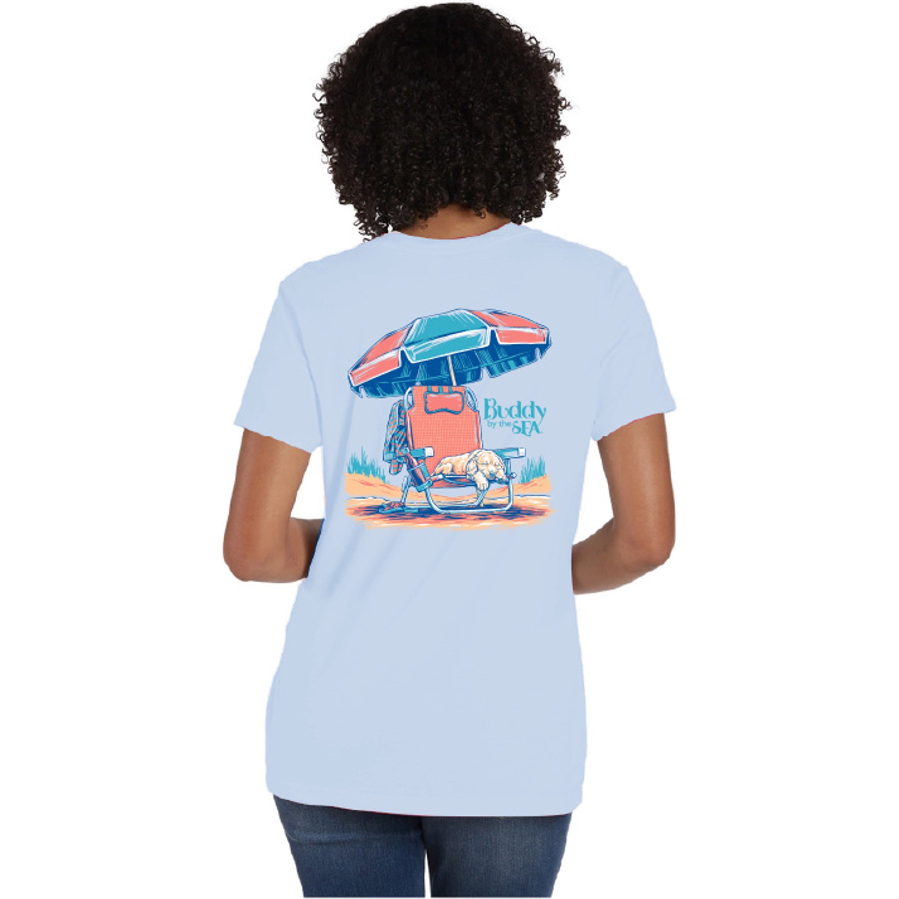 BUDDY BY THE SEA Beach Nap Ladies V-Neck Tee, Soothing Blue, X-Large
