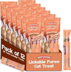 Beefeaters Lickables Salmon Puree Recipe Cat Treat, 1.59-oz bag, case of 12
