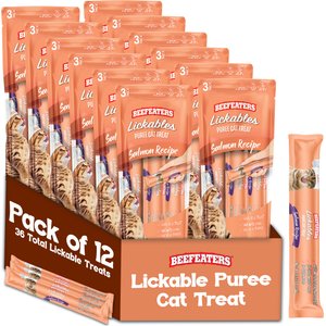Beefeaters Lickables Salmon Puree Recipe Cat Treat, 1.59-oz bag, case of 12