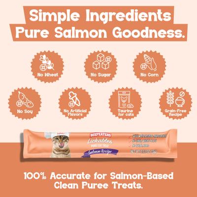 Show full view: Beefeaters Lickables Salmon Puree Recipe Cat Treat, 1.59-oz bag, case of 12 slide 6 of 8