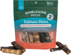 Wholesome Pride Pet Treats Smoked Salmon Skins Grain-Free dehydrated Dog Treats, 4-oz bag