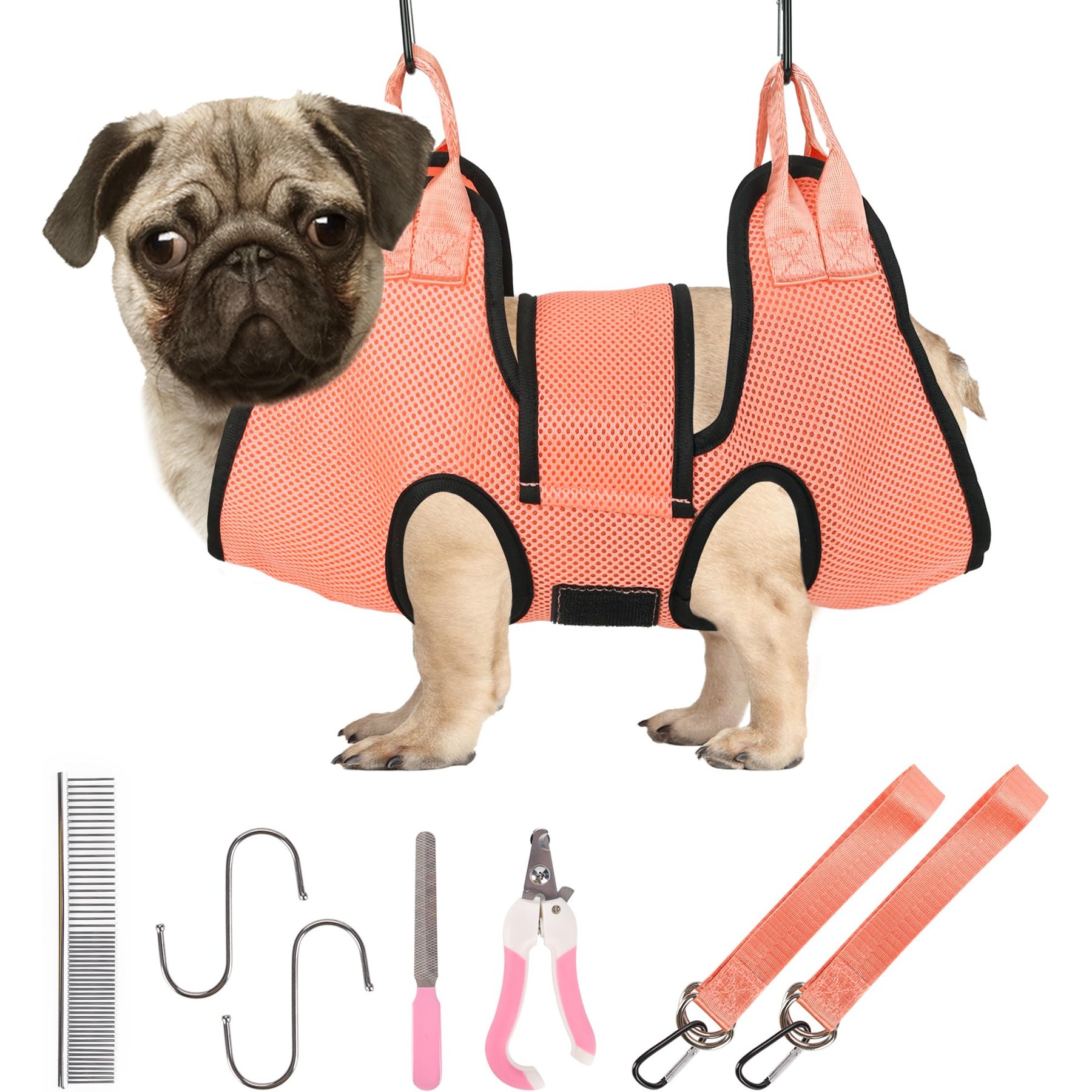 PatiencET Dog Grooming Hammock for Small Dogs Hanging Harness for Nail Trimming & Clipping, Small, Orange