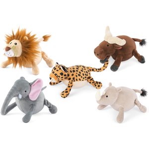 P.L.A.Y. Pet Lifestyle and You Africa Big Five Collection Squeaky Plush Dog Toys, 5 count
