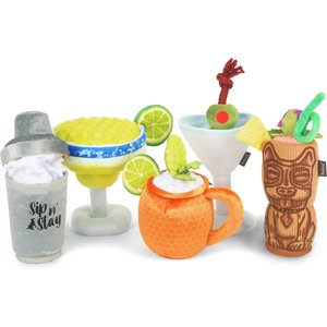 P.L.A.Y. Pet Lifestyle and You Happy Hour Collection Squeaky Plush Dog Toys, 5 count