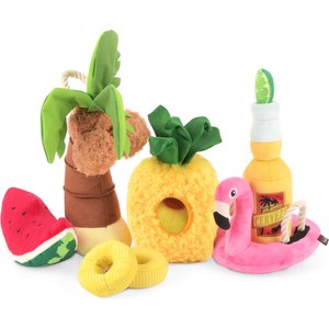 P.L.A.Y. Pet Lifestyle and You Tropical Paradise Squeaky Plush Dog Toys, 5 count