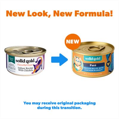 Show full view: Solid Gold Flavorful Feast Indoor Recipe with Real Chicken Grain-Free Gravy Pate Wet Cat Food, 3-oz can, case of 3 slide 3 of 12