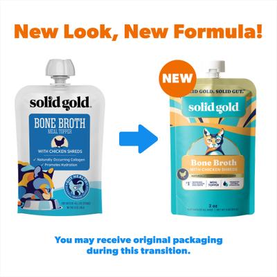 Show full view: Solid Gold Bone Broth Chicken Shreds Grain-Free Wet Cat Food Topper, 3-oz pouch, case of 12 slide 3 of 10