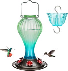 Kingsyard Glass Hummingbird Soda Bottle Feeder, Green & Blue, 24-oz